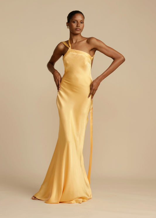 Solina Satin Kjole – Gylden Gul